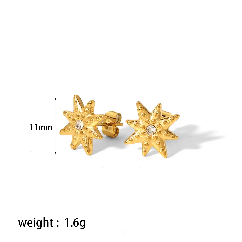 1 Pair Simple Exquisite Style Star Moon Cross Shape Stainless Steel 18K Gold Plated Inlay Rhinestones Women's Stud Earrings h5 Picture2